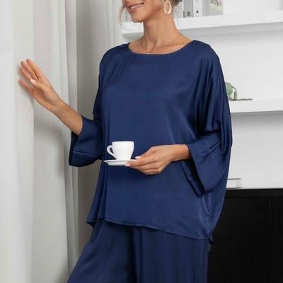 Navy Silky Viscose Top O/S