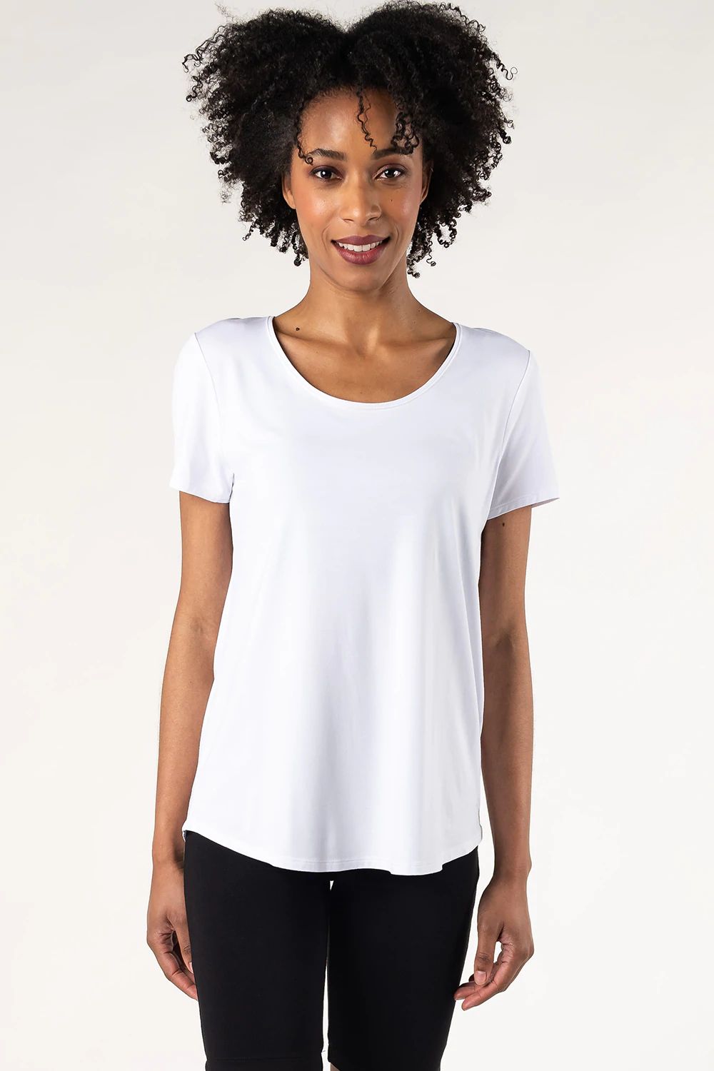 Brenda U Neck White Bamboo Tee, Size: Small