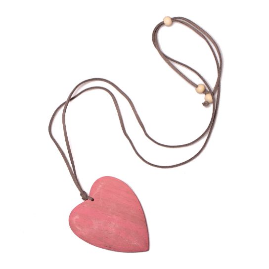Wooden Heart Pendant on Suede, Color: Pink