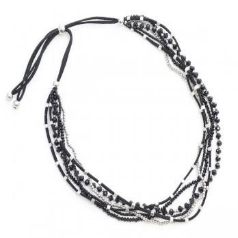 Multi-Strand Suede And Crystal Bead Necklace, Color: Black