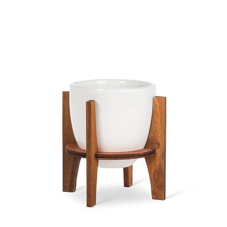 Pot with Wooden Stand, Size: Small