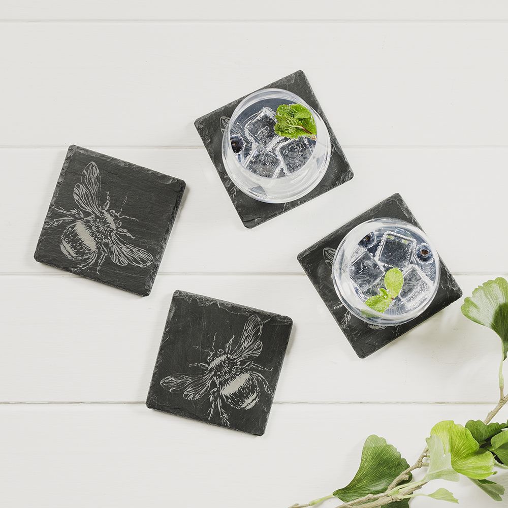 Slate Coasters set of 4, Style: Bee