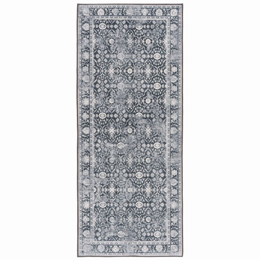 Noor Vintage - Charcoal Dark Gray Ivory Washable Rug, Size: 2&#39; 6&quot; x 6&#39;