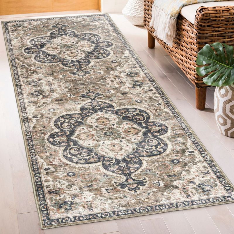 Joy Boho - Brown Beige Ivory Washable Rug, Size: 2&#39; 6&quot; x 6&#39;