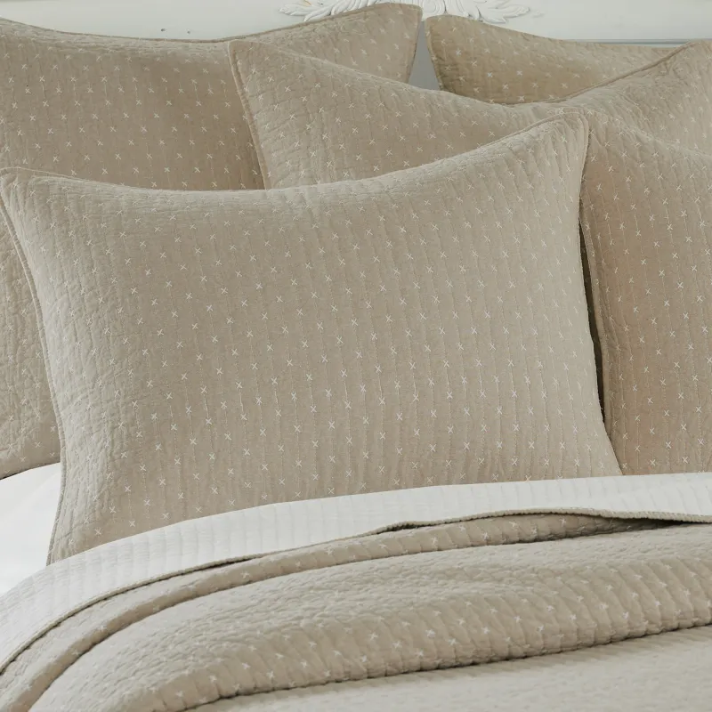 Cross Stitch Quilt &amp; Shams Taupe