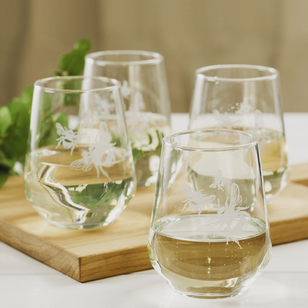 Stemless Glasses set of 4, Style: Bee