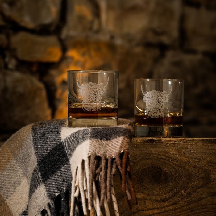 Glass Tumblers set of 2, Style: Highland Cow