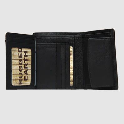 Leather Wallet with Sideways Coin Pouch , Color: Black