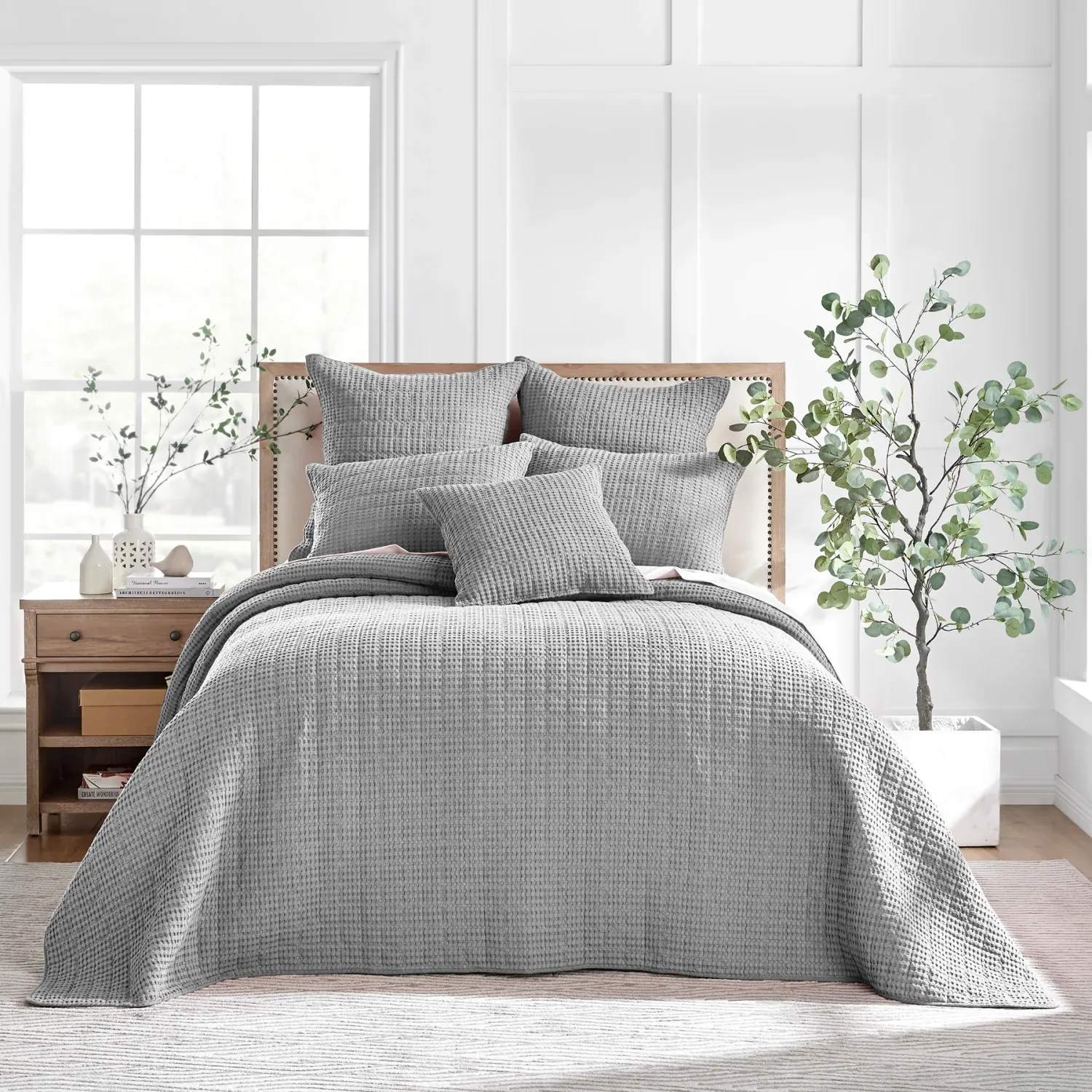 Mills Waffle Grey Bedspread Set