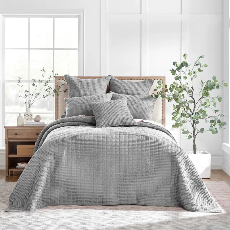 Mills Waffle Grey Bedspread Set