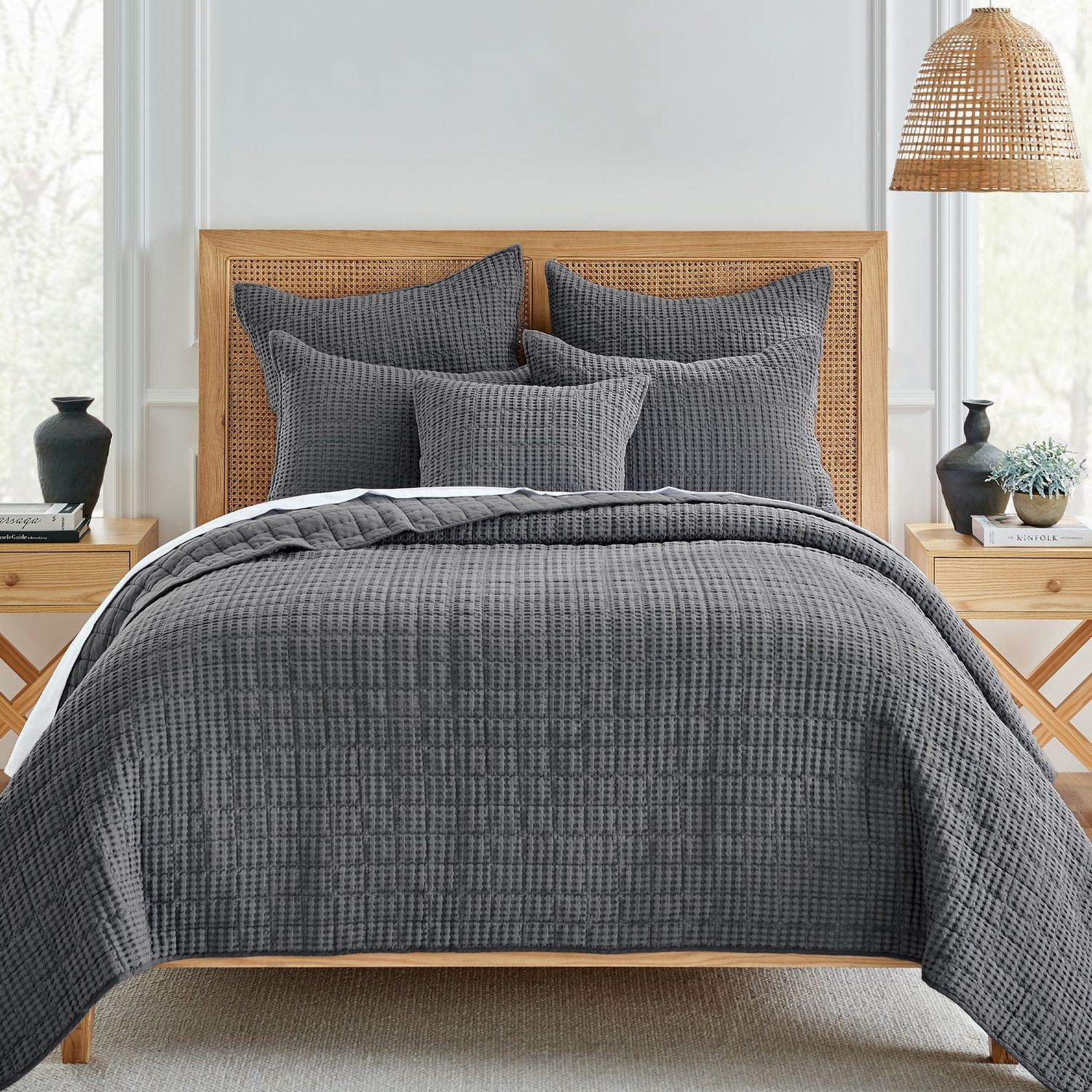 Mills Waffle Charcoal Quilt &amp; Shams