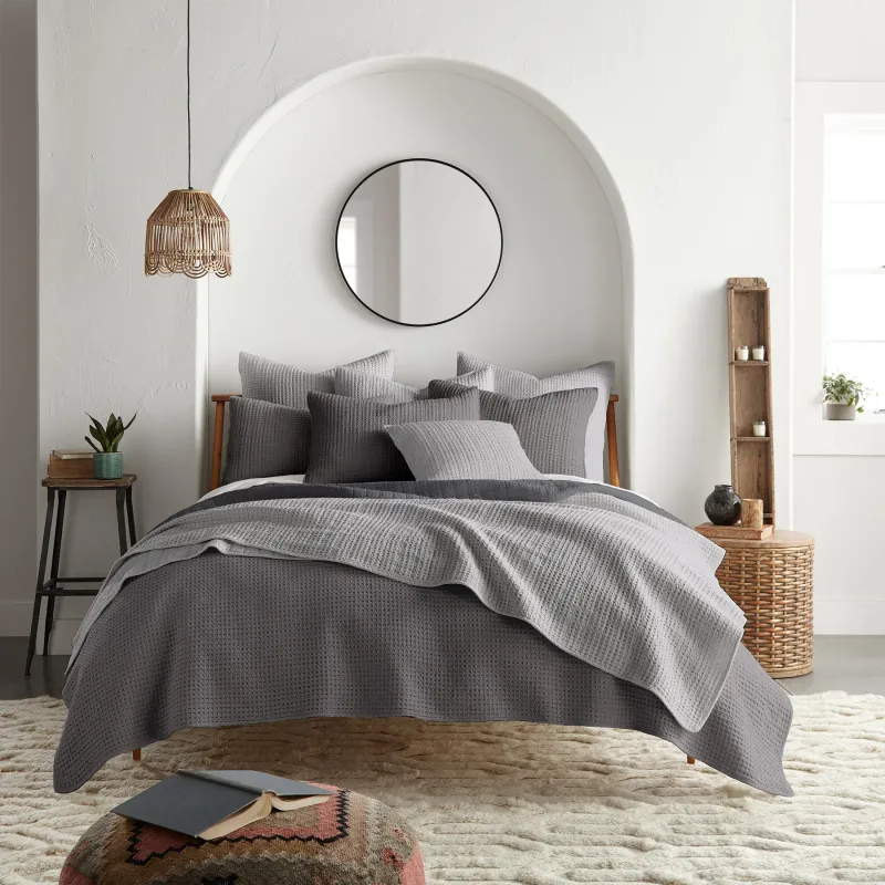Mills Waffle Charcoal Quilt &amp; Shams