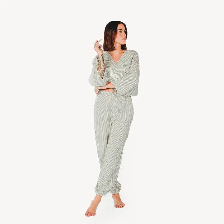 Striped Crinkle Cotton Jogger