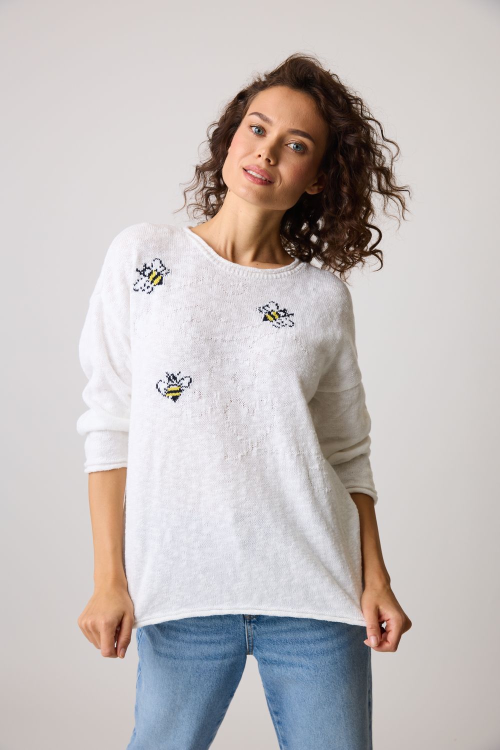 Busy Bee Sweater in White