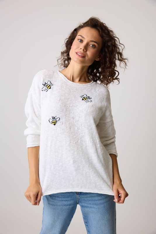 Busy Bee Sweater in White