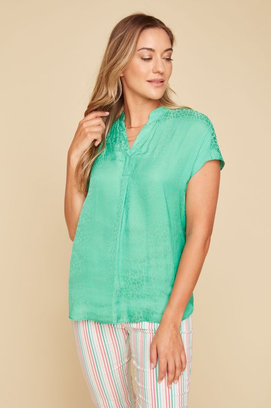 Jacquard Cap Sleeve Blouse Jade