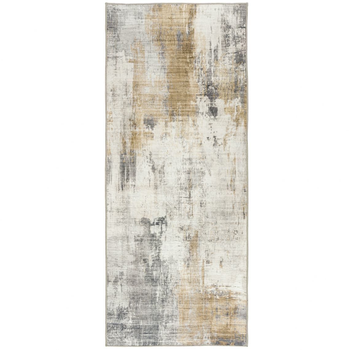 Quinn Abstract- Beige Gray Ivory Washable Rug, Size: 2&#39; 6&quot; x 6&#39;