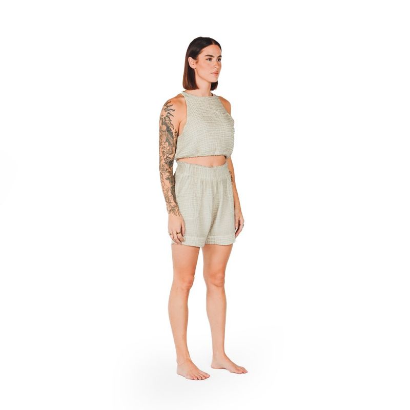 Crinkle Cotton Relaxed Shorts Grey