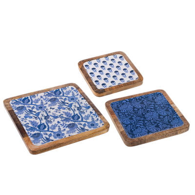 Blue &amp; White Floral Serving Tray