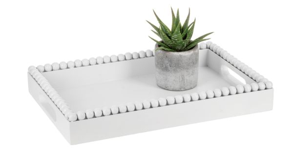 White Rectangle Beaded Edge Tray
