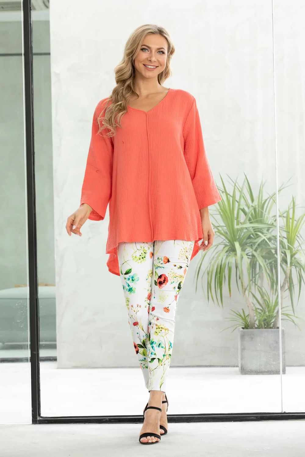Cotton Gauze Top Coral