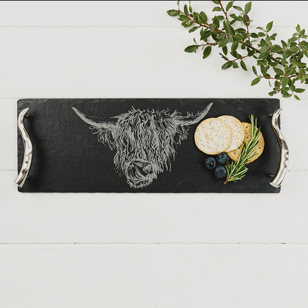 Slate Serving Tray Gift Boxed -Highland Cow, Size: Small