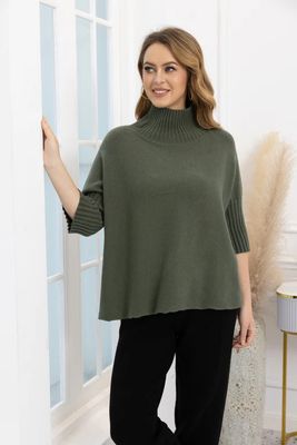 Ribbed Mockneck Elbow Sleeve Military O/S