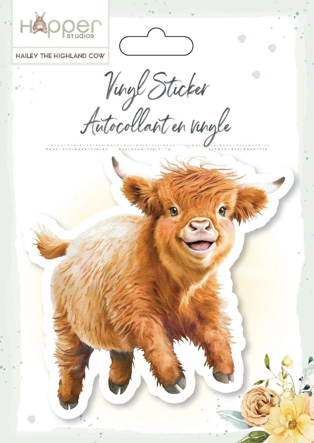 Hopper Vinyl Sticker, Style: Hailey the Highland Cow