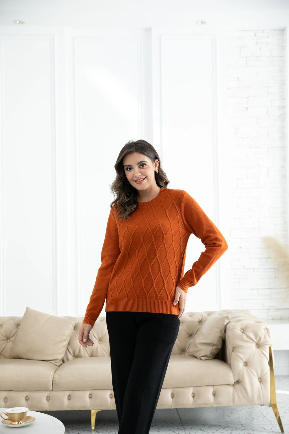 Aria&#39;s Argyle Jacquard Sweater Burnt Orange