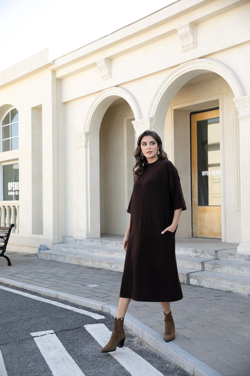 Regal Weave Sweater Dress Mocha