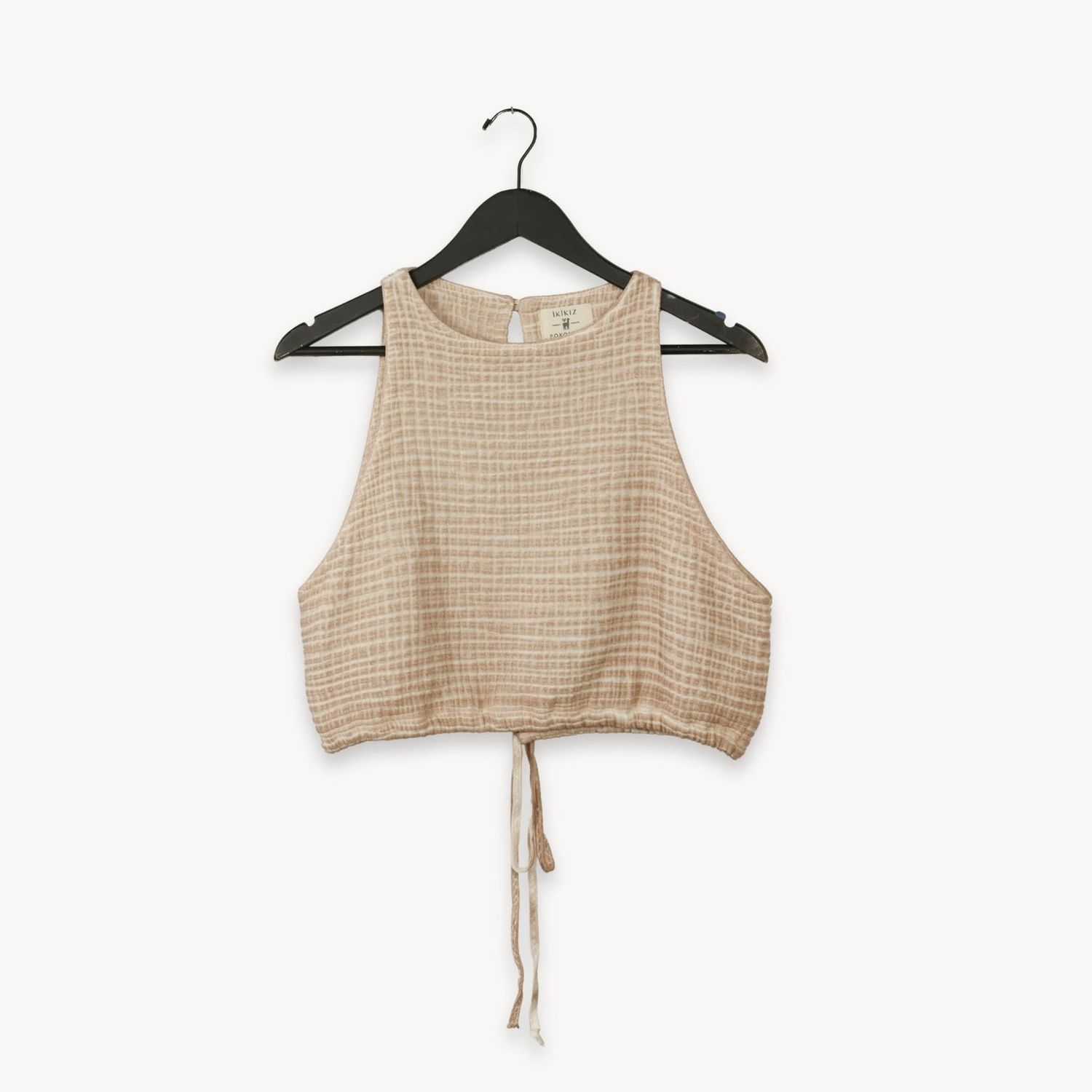 Crinkle Keyhole Tank Top Beige