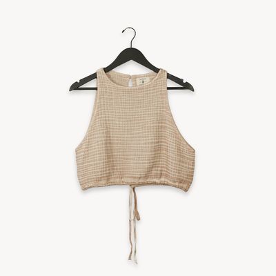 Crinkle Keyhole Tank Top Beige
