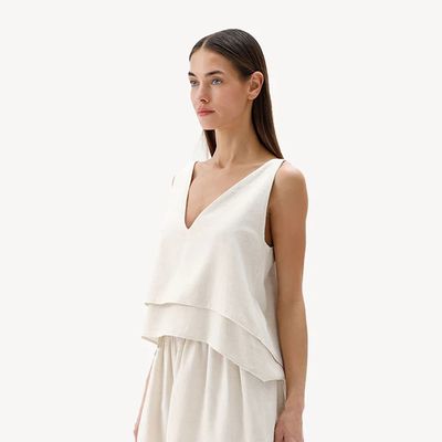 Linen-Cotton Tank Blouse One Size Natural