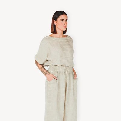 Crinkle Short Sleeve Boat Top Grey