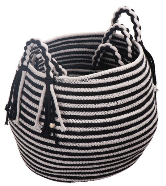 Black &amp; White Striped Basket
