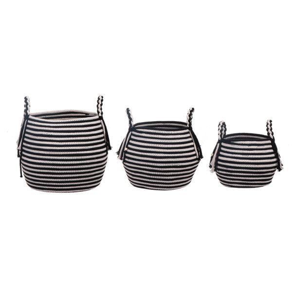 Black &amp; White Striped Basket