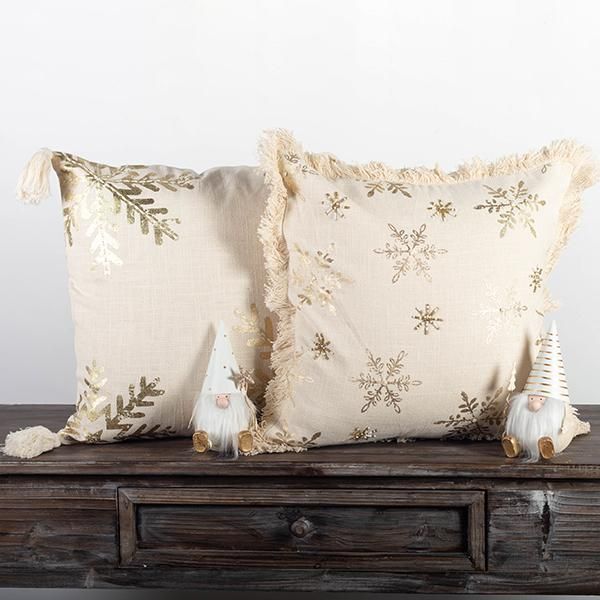 White &amp; Gold Snowflake Throw Pillow