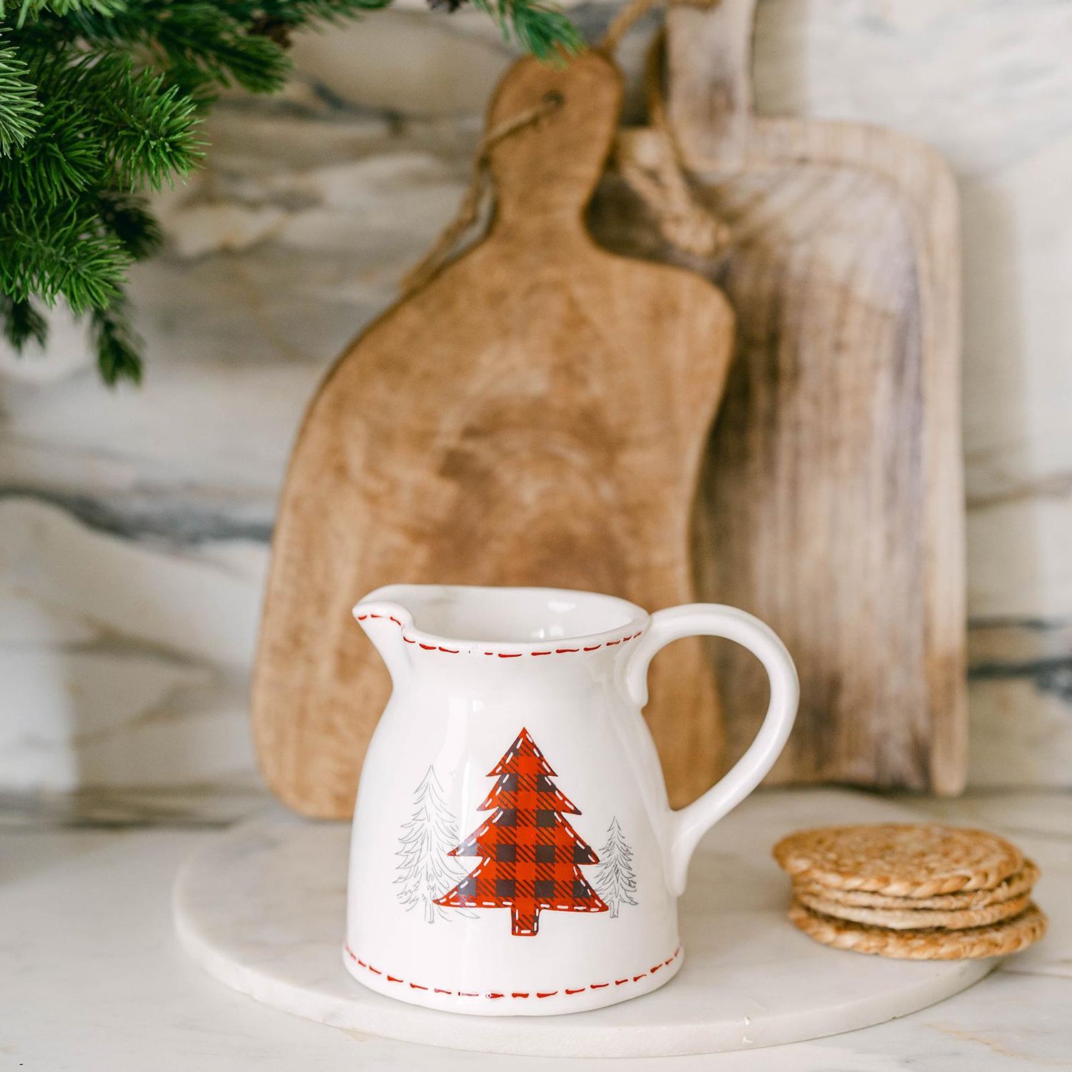 Ceramic Pitcher with Red Tree