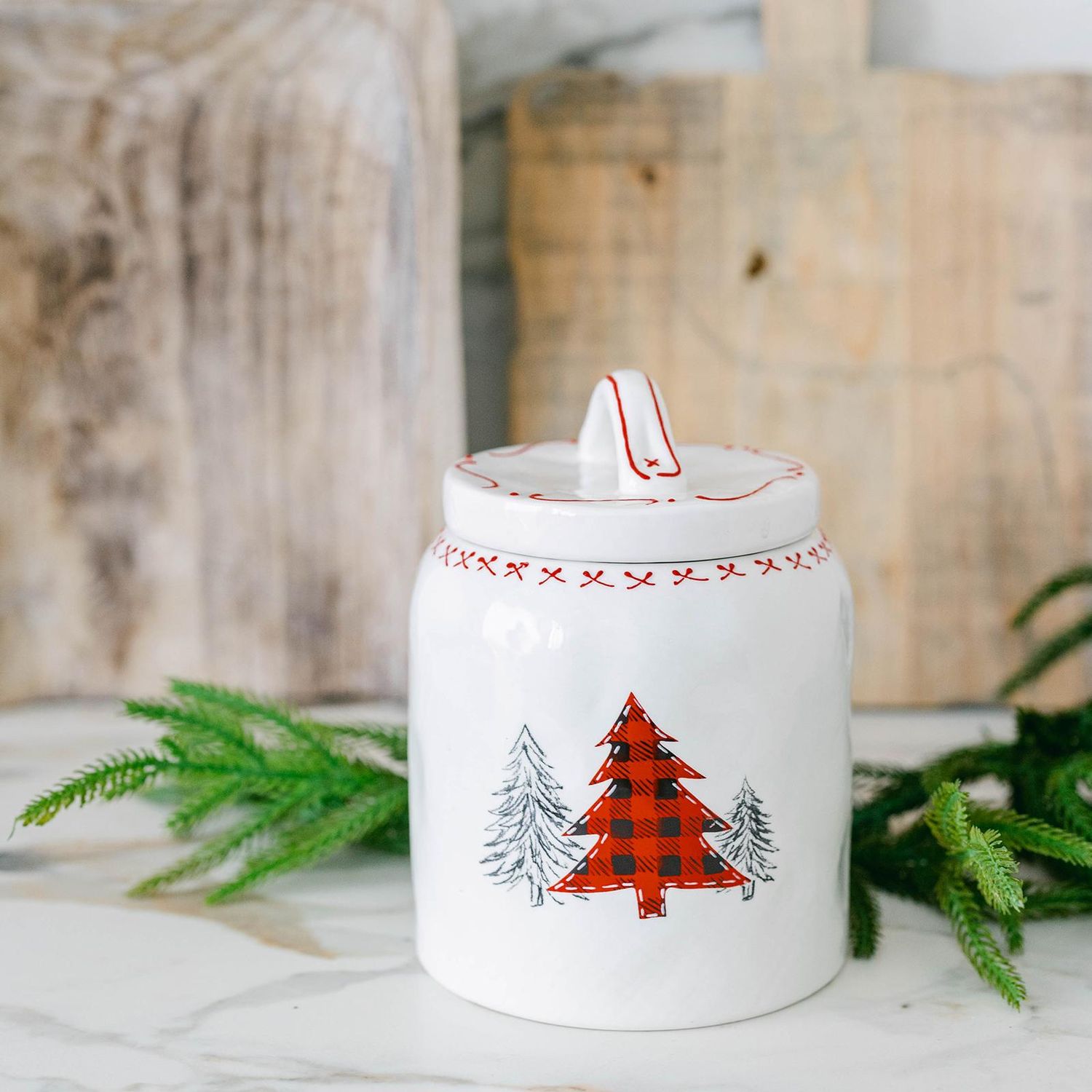 Ceramic Jar with Lid Red Tree