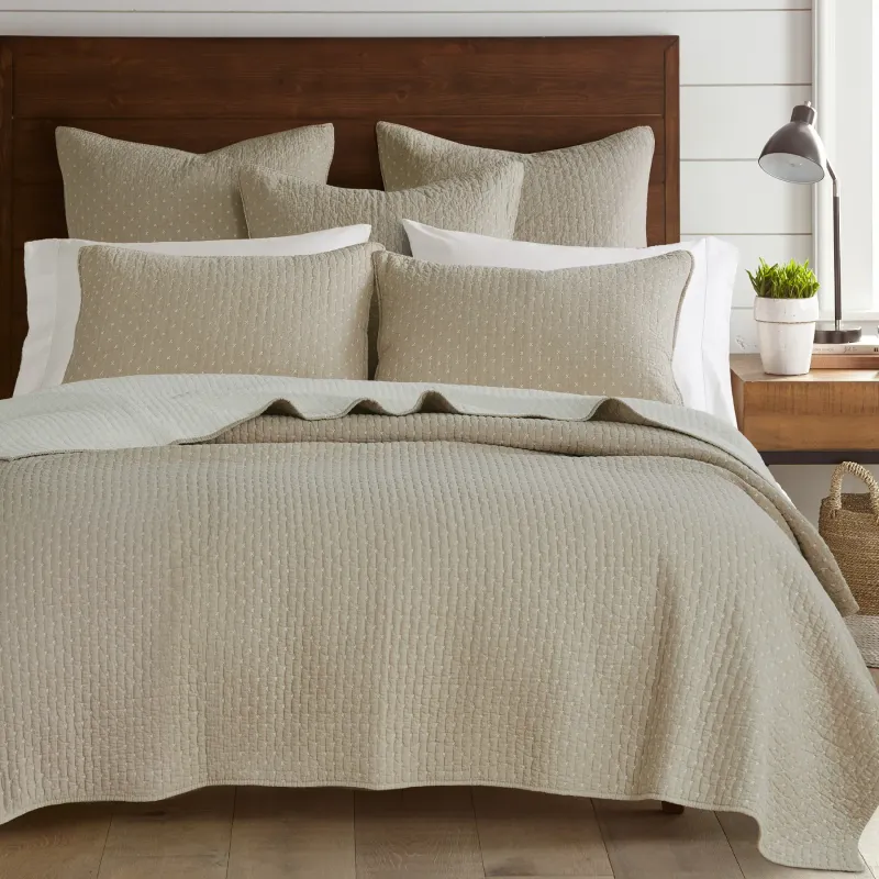 Cross Stitch Quilt &amp; Shams Taupe