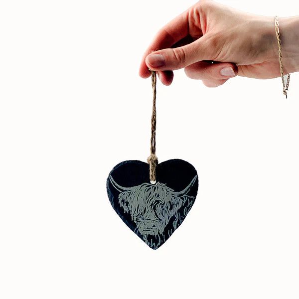 Slate Heart Decoration, Style: Highland Cow