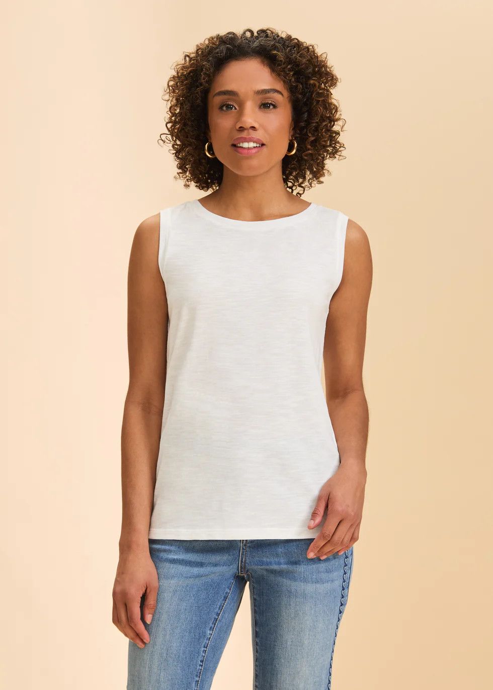 Boat Neck Cami Knit Top White