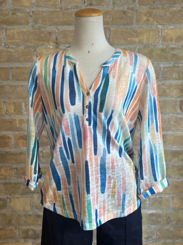 3/4 Sleeve Henley Top Zippy