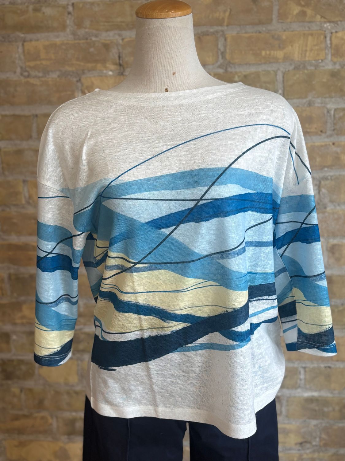 Drop Shoulder 3/4 Sleeve Top Blue Wave