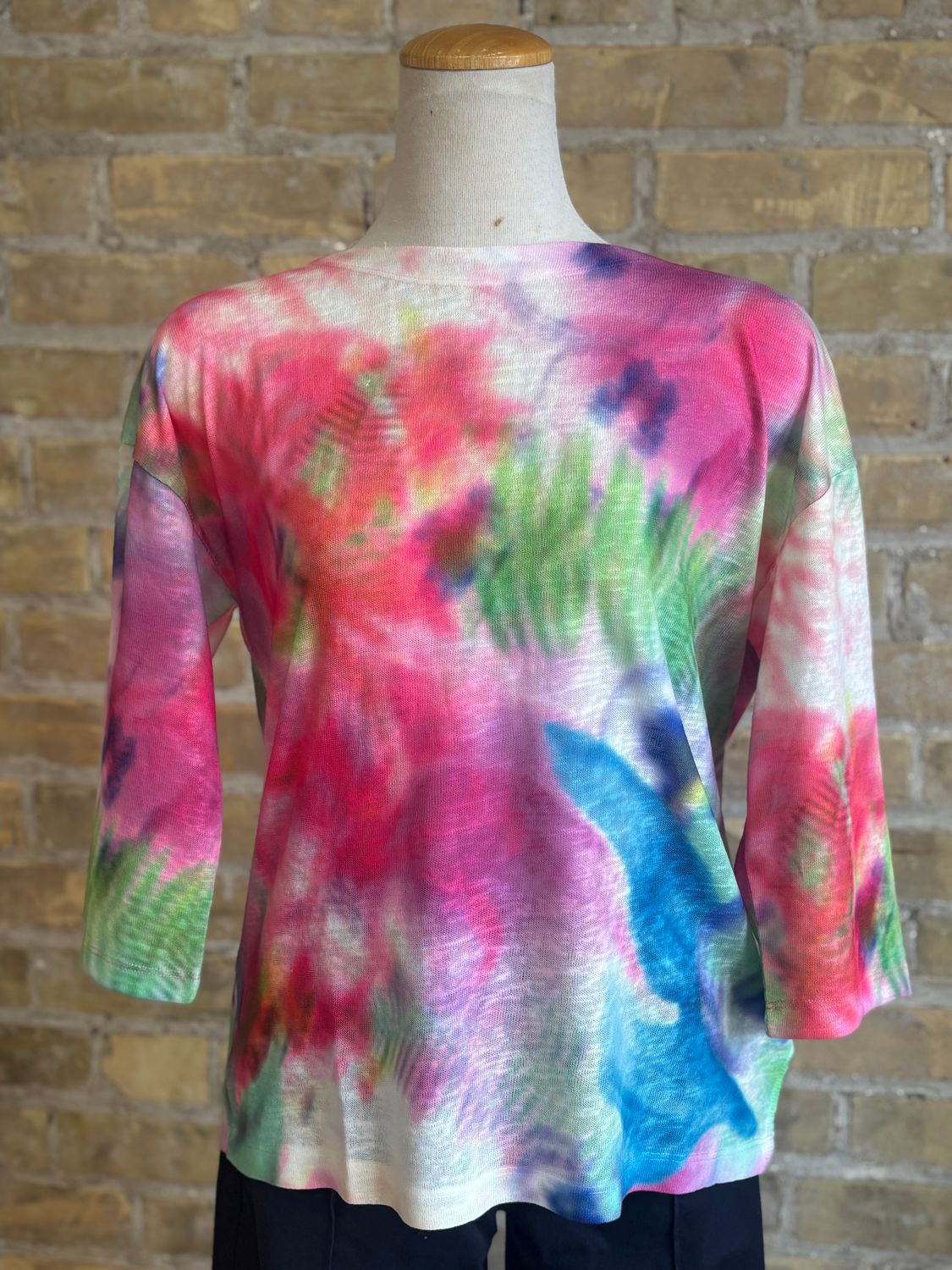 Drop Shoulder 3/4 Sleeve Top Floral Blur