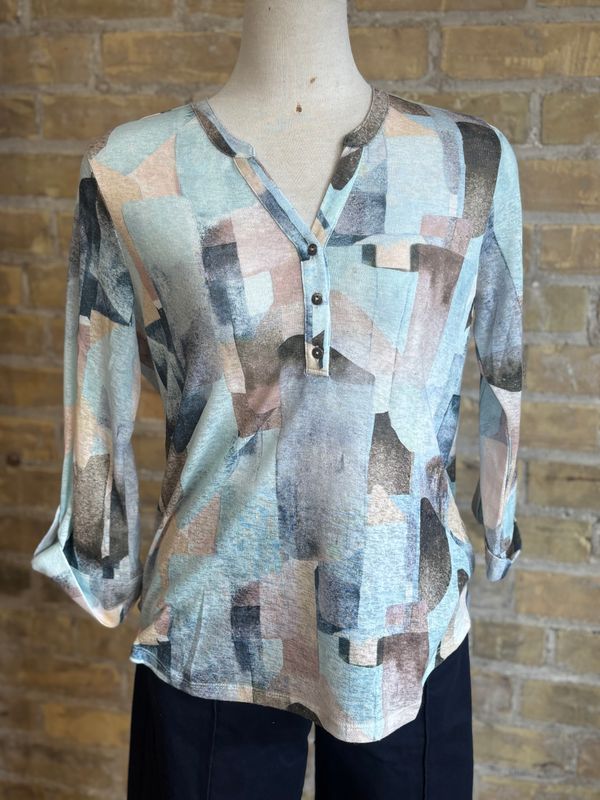 3/4 Sleeve Henley Top Coppertone