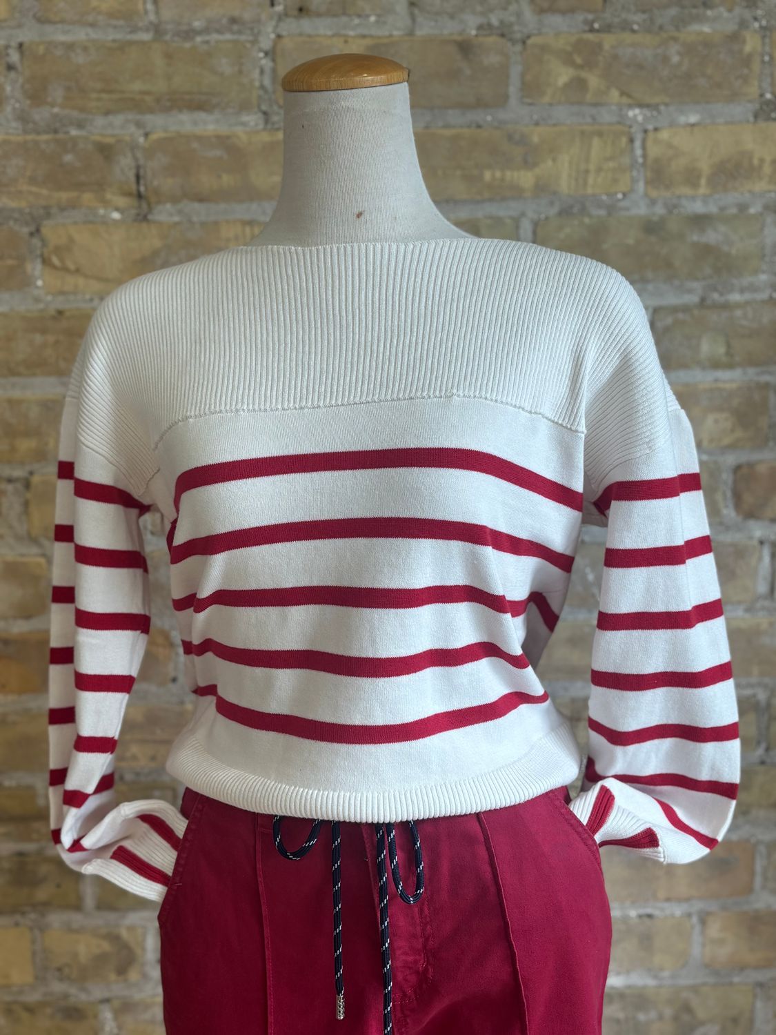 White &amp; Red Stripe Sweater