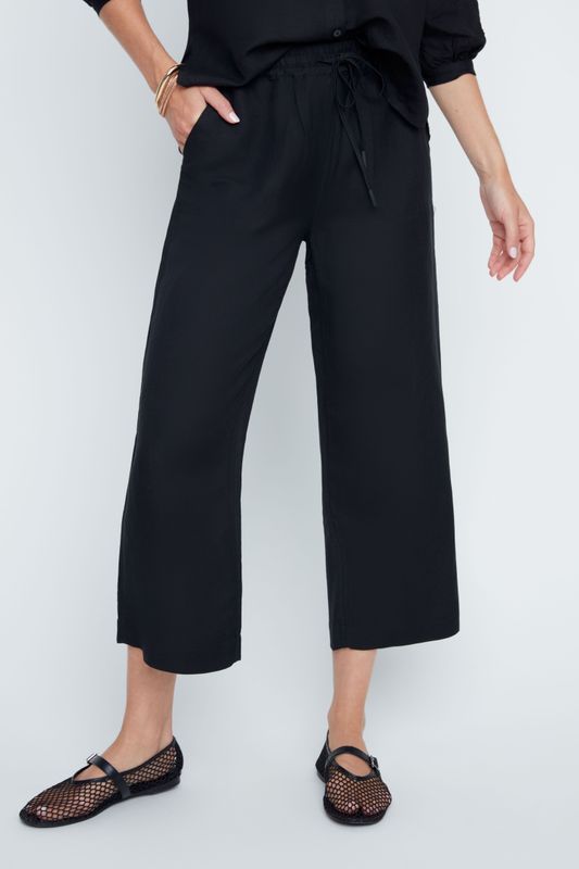 Linen Blend Crop Pant Black 