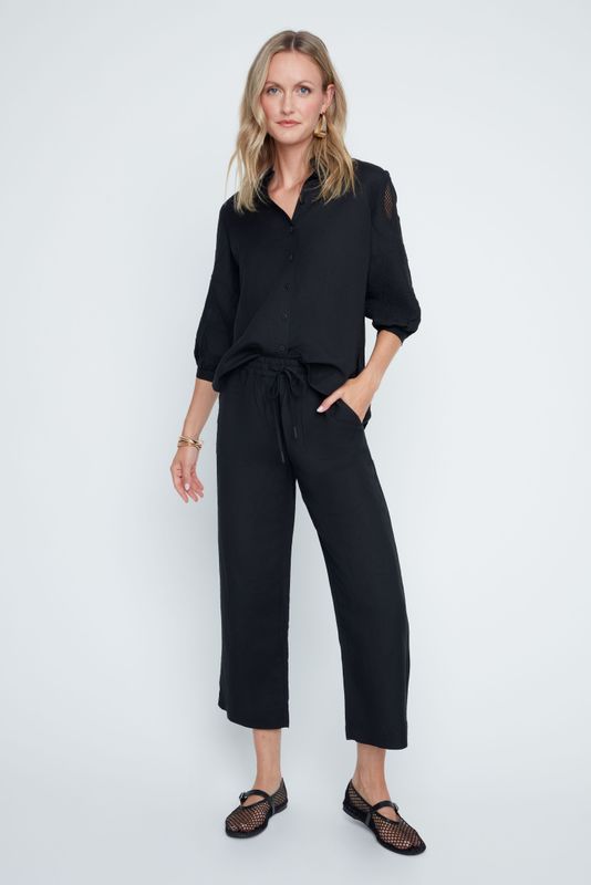 Linen Blend Crop Pant Black 