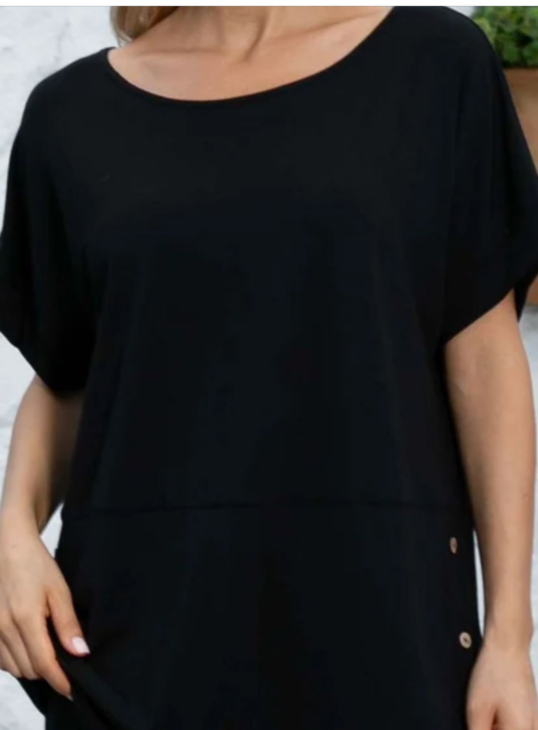 Brenda's Bamboo Top with Side Buttons Black, Size: S/M